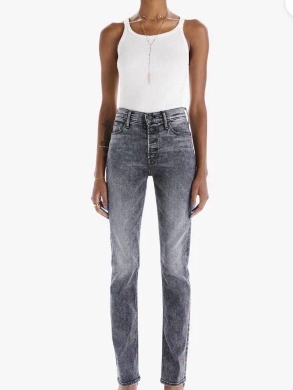 Mother Pixie Dazzler Skimp in Train Stops Mineral Wash Straight Jeans
28